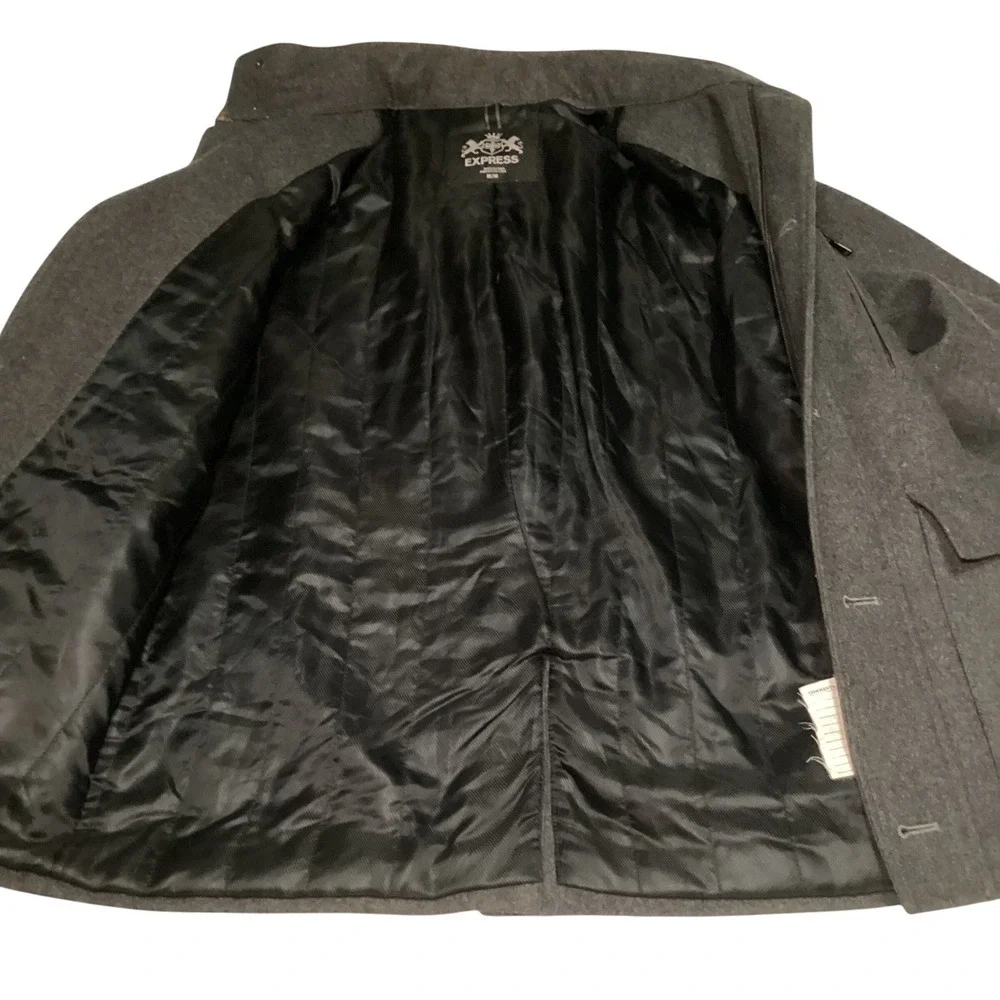 Express Mens Heather Grey Wool Blend Field Jacket Hooded Coat 37F3440 Size M